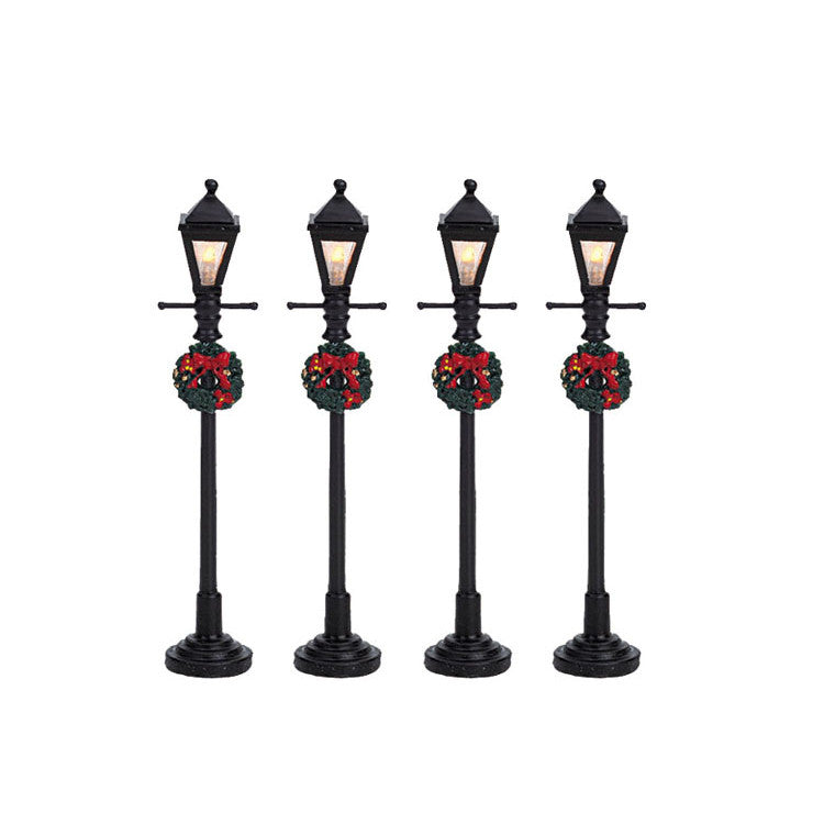 LEMAX Gas Lantern Street Lamp, set of 4, Battery Operated (4.5V) #64498